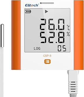 Elitech Digital Temperature Humidity Data Logger Medical Refrigerator Thermometer Vaccine Fridge Temperature Monitor Max Min Value, GSP-8, 5 Pack