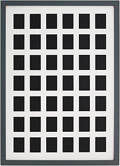 Instax Mini Multi Aperture Wooden Photo Frame. Holds Forty-Two instax sized Photos. A2. Portrait or Landscape. (33) (Dark Grey, Crimson Mount)