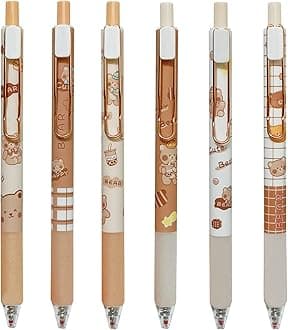 6 Pcs Gel Ink Pens Cute Cartoon Bear Pens 0.5mm Black Ink Retractable Pens Office School Pen Women Girl Boy Pen Kawaii (Bear)