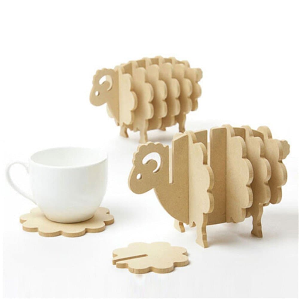 Holder Coasters for Drinks 3D Sheep Shaped Cup Mug Mat Wood Coasters Home Decor DIY Handmade Coaster Non-slip mat Custom insulated pad.