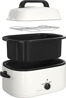 RoyalCraft 24-Quart Electric Roaster Oven with Visible Self-Basting Lid, Turkey Roaster Oven with Removable Pan and Rack, Perfect for Large Meals and Holiday Feasts, White