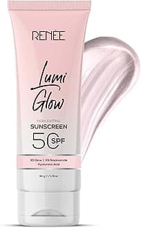 RENEE Lumi Glow Highlighting Sunscreen with SPF 50 | In-Vivo Tested | With Niacinamide & Hyaluronic Acid | Lightweight & Non-Sticky | No White Cast | Protects against UVA-UVB | Radiant Finish | 50g