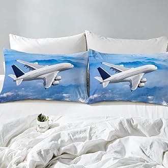 Feelyou 3D Aircraft Bedding Set Airplane Print Bed Sheet Set for Kids Boys Girls Teens Blue Sky Flying Plane Lightweight Microfiber Fitted Sheet Bedroom Decor 3Pcs Bed Cover Full Size