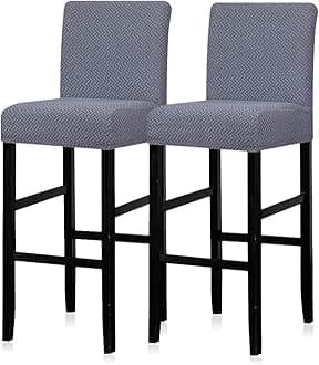 Lellen Bar Stool Covers Set of 2,Stretch Washable Barstool Seat Covers Removable Bar Chair Covers with Backs,Counter Height Bar Stool Chair Covers for Kitchen Dining Room Cafe(Gray Blue)