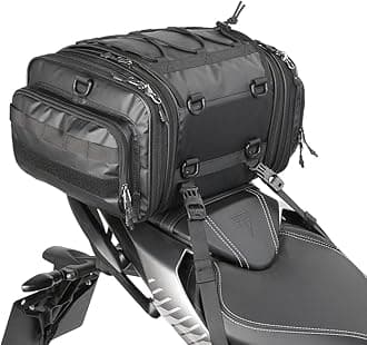 Motorcycle Travel Luggage, Expandable Motorcycle Tail Bag 26L,Waterproof All Weather/Trunk/Rack Bag with Sissy Bar Straps-Black