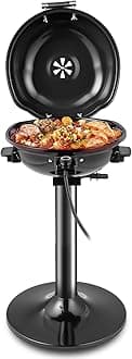 Electric Grill Outdoor, 1600W Barbecue 15-Serving for Indoor & Outdoor Use, Portable Stand BBQ Grill for Cooking Patio Kitchen Garden (Black)