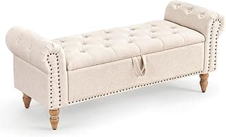 Furniliving 51” Storage Benches, End of Bed Bench with Button-Tufted Large Upholstered Storage Ottoman Linen Window Bench with Storage Shoe Cabinet Bench, for Bedroom, Entryway, Closet, Beige