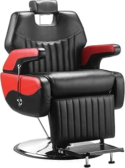 Barber Chair Professional Men Salon for Hair Stylist, Hair Cutting, with Heavy-Duty Hydraulic-Pump Chair Barber Shop Furniture (Black-Red)