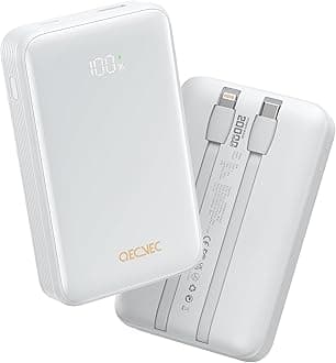 Power Bank,Portable Charger 20000mAh with 2 Built-in Cables, 22.5w Fast Charging Battery Pack, LED Display Backup Battery, Travel Battery Pack for iPad, iPhone Samsung and More (Grey)