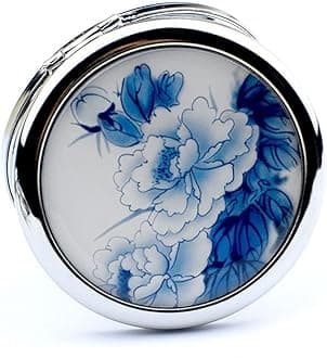 Blue Magnifying Compact Mirror for Purse - 1x/2x Magnification Travel Makeup Mirror,Small Flower Pocket Mirrors,Handheld 2-Sided Portable Cosmetic Mirrors,Compact Mirror for Gift