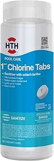 HTH 42049 Pool Care 1" Chlorine Tabs, Swimming Pool Sanitizer with Added Clarifier - Eliminates Bacteria & Algae, Makes Water Clean & Crystal Clear, Sanitizes & Protects - Slow Dissolving, 1.5 lbs