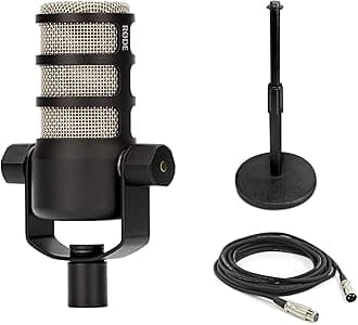 Rode PodMic Dynamic Podcast Microphone with Gator GFW-MIC-0501 Desktop Mic Stand, XLR Cable and StreamEye Polishing Cloth