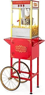 10 Oz Popcorn Machine with Cart, Wheels & Kettle Makes Up to 4 Gallons, Popcorn Maker w/Stainless Steel Scoop, Oil Spoon, Bags & 3 Popcorn Cups for Home Theater Commercial ETL Certified