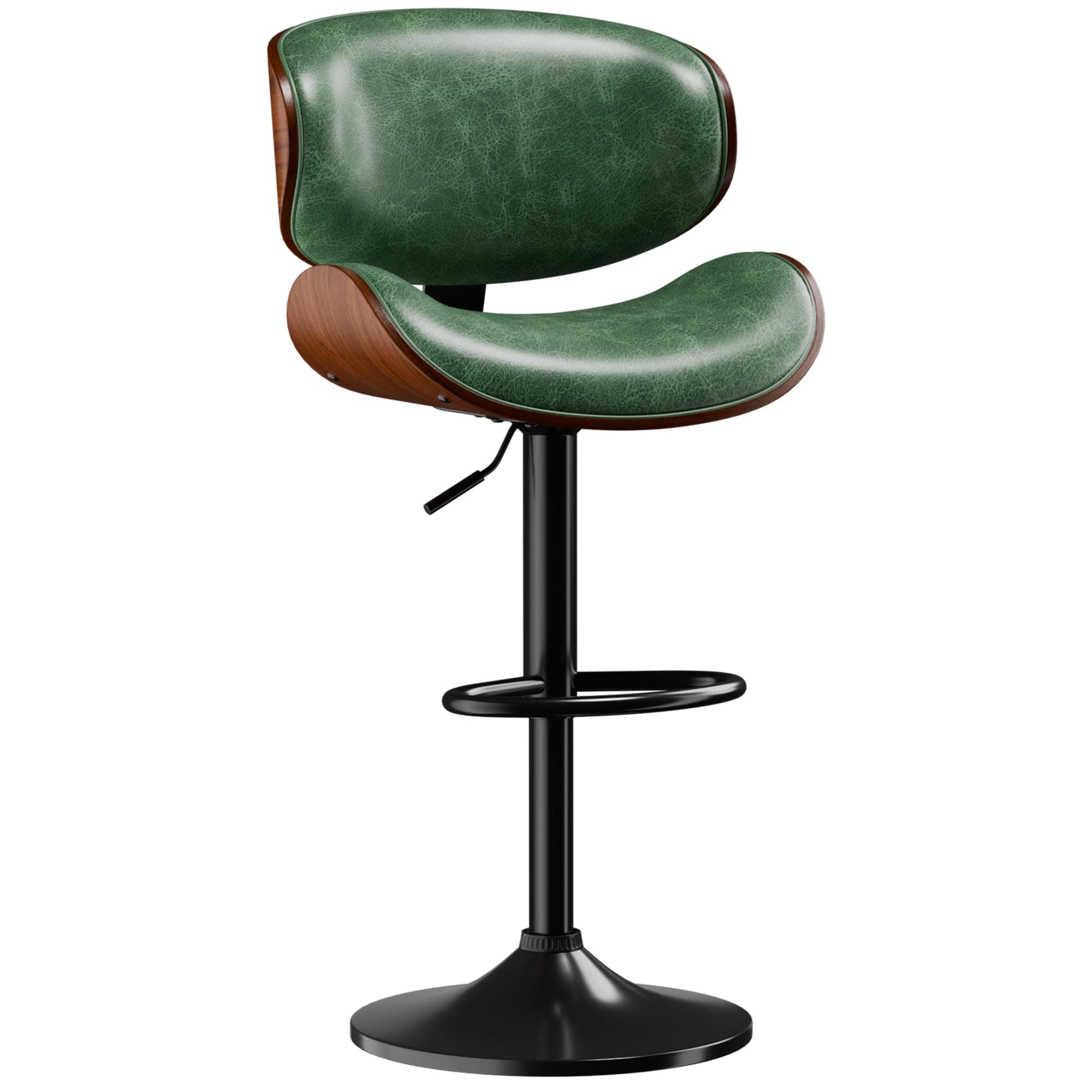 Aowos Bar Stools, Adjustable Swivel Leather Bar Stools for Kitchen Island, Mid Century Modern Counter Height Bar Chairs Barstools with Back & Footrest (Green 1PCS)
