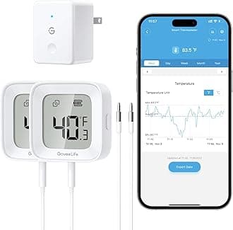 GoveeLife WiFi Refrigerator Thermometer with Alarm, Wireless Digital Freezer Temperature Gauge with App Control, LCD Display, 2 Years Free Data Export, for Home Kitchen Fridge Hot Tub 2 Pack