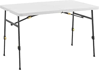 Living and More 4ft XL Height Adjustable Half Folding Table with Carrying Handle, Easy Folding and Storage, Indoor Outdoor Use, White