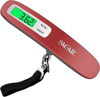 BAGAIL Digital Luggage Scale, Hanging Baggage Scale with Backlit LCD Display, Travel Weight Scale, Portable Suitcase Weighing Scale with Hook, 110lb/50kg Capacity, Battery Included - Red