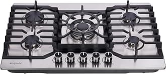 30 Inch Gas Cooktop Stainless Steel 5 Burners Stovetop Dual Fuel Gas Hob NG/LPG Convertible Gas Stove HF8527-SA05 Stainless Steel