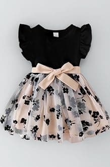 Baby Girl's Elegant and Sweet Mesh Splicing Dress for Party || Frock for Girls || Short Sleeve Dress for Girls ||Fency Dress||(KD-134)