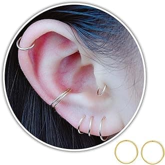 Small Gold or Sterling Silver Huggie Hoop Earrings for Women Cartilage Nose Helix Tragus