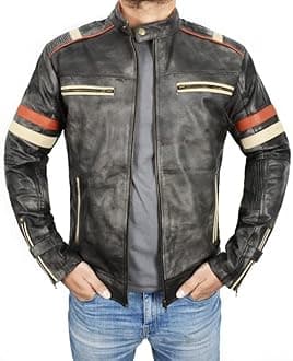 Harley Black Distressed Leather Biker Jacket Men - Vintage Cafe Racer Motorcycle Leather Jackets for Men