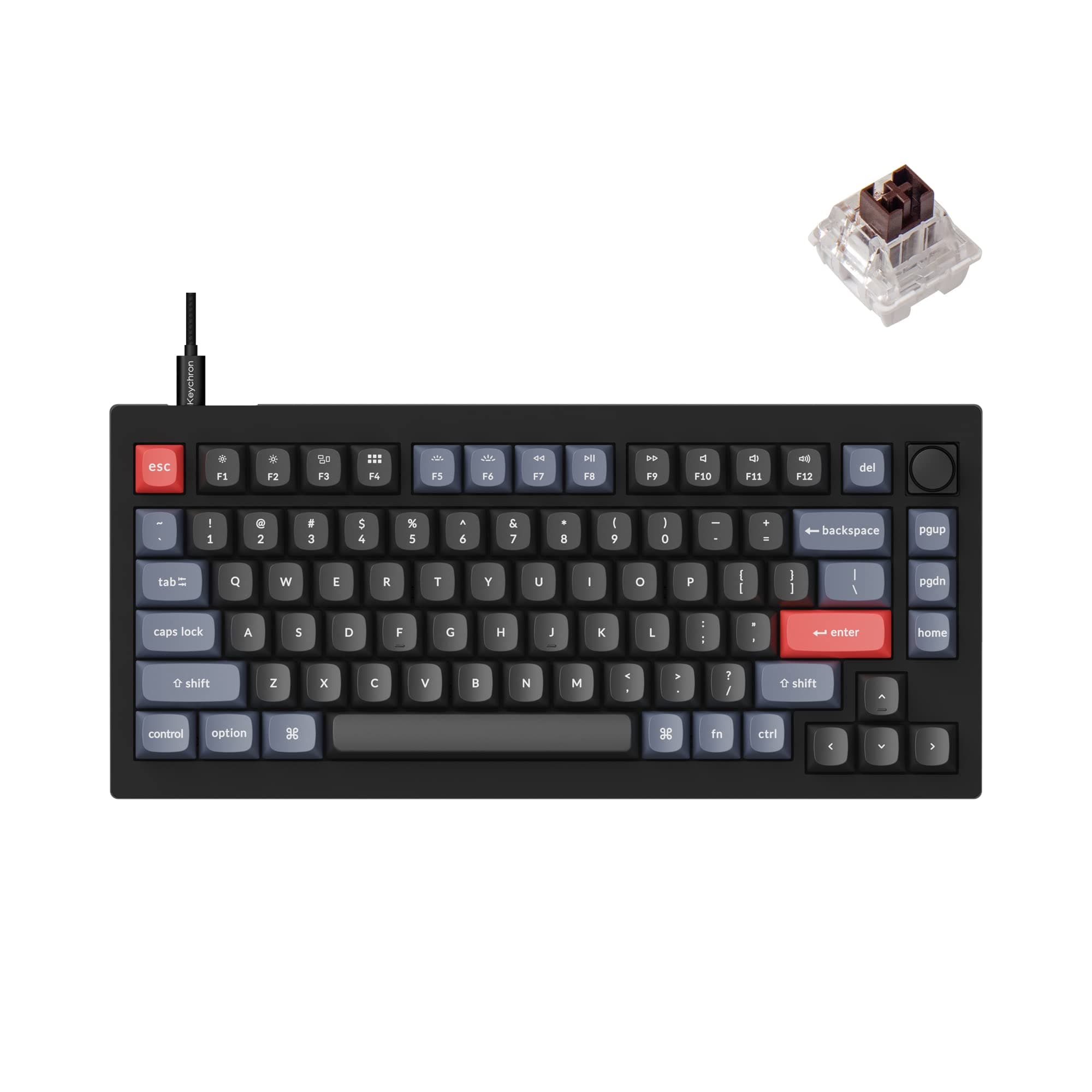 V1 75% Wired Mechanical Keyboard, QMK/VIA Programmable, Hot-swappable K Pro Brown Switches, Compatible with Mac Windows Linux - Carbon Black