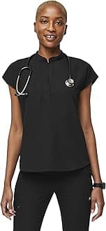 FIGS Rafaela Oversized Scrub Tops for Women — Mandarin Collar, Shirttail Hem, 3 Pockets, 4-Way Stretch