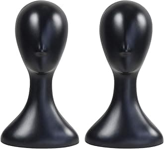 16 Inch 2 Packs!! Studio Limited Professional Plastic Mannequin Head (Black), Durable Women Model Wig Stand Display Styling Making Display Holder with Jack for Hat, Mask, Headdress, Necklace