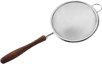 Fine Mesh Strainer,Extra Fine Mesh Strainer - Stainless Steel Reusable Handheld Sifter Skimmer with Wood Handle, for Cooking, Brewing, Frying, Loose Tea, Matcha, Rice Washing & Juicing