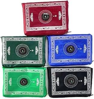 OBD Pocket Prayer Mat with Qibla Compass Foldable Small Random Color Prayer Rug 60 x 100cm Lightweight Travel Namaz Mat Muslim Gift for Hajj Umrah & Ramadan