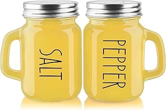 Yellow Salt and Pepper Shakers Set - Yellow Kitchen Decor and Accessories for Home Restaurants Wedding - Glass Salt and Pepper Set for Cooking Table, RV, BBQ, Easy to Clean & Refill
