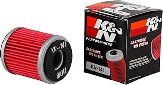 Motorcycle Oil Filter: High Performance, Premium, Designed to be used with Synthetic or Conventional Oils: Fits Select Yamaha Vehicles, KN-141, red