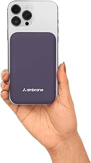 Ambrane Magsafe Wireless 10000Mah Fast Charging Power Bank, Strong Magnet, Micro USB Input, 22.5W Output For Iphone 12 Above, Android & Other Qi Enabled Devices + Magnetic Ring (Aerosync Snap, Purple)