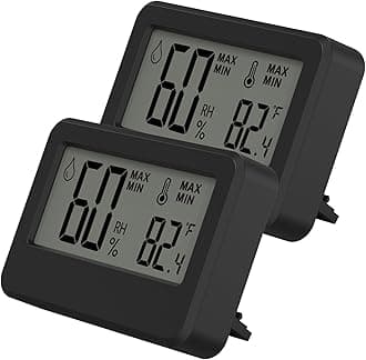 2 Pack Mini Digital Hygrometer and Thermometer,Reptile Thermometer with Magnetic & Tablestand, Indoor Temperature and Humidity Meter Gauge, C/F Switch, MAX/MIN Records (Black)