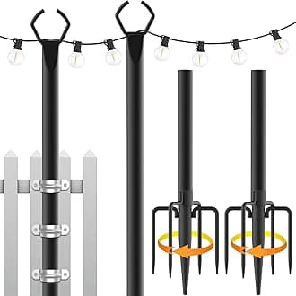 Mutovlin 2 Pack String Light Poles,10 Ft Light Poles for Outside String Lights,Outdoor Lights Pole with Fork,Metal Poles Stand for Patio Deck Backyard (10FT 2 Pack)