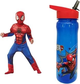 Rubie's Official Marvel Spider-Man, Deluxe Child Costume - Small Age 3-4, Height 104 cm, Red & MARVEL 1325 1698 Spider-Man Hero Reusable Water Bottle, polypropylene, Blue and red, 600ml