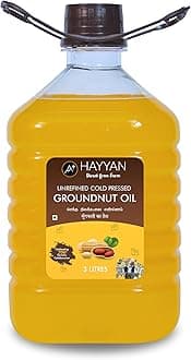 HAYYAN 100% Pure Unrefined Cold/Wood Pressed Virgin Groundnut Peanut Oil 3 Liter - for Cooking (Chekku/Kacchi Ghani)