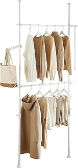 SoBuy Telescopic Clothes Rail, Heavy Duty Clothes Rack, Adjustable Open Wardrobe with Hanging Rails for Bedroom, Walk-in Closet White FRG109-II-W