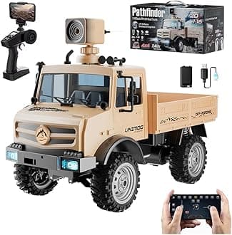 RC Military Truck, 1:16 Scale Remote Control Car with Camera, All Terrain RC Rock Crawler Off-Road RC Truck, 2.4GHz Army Transport Vehicle with Rechargeable Battery for Kids Adults, Beige