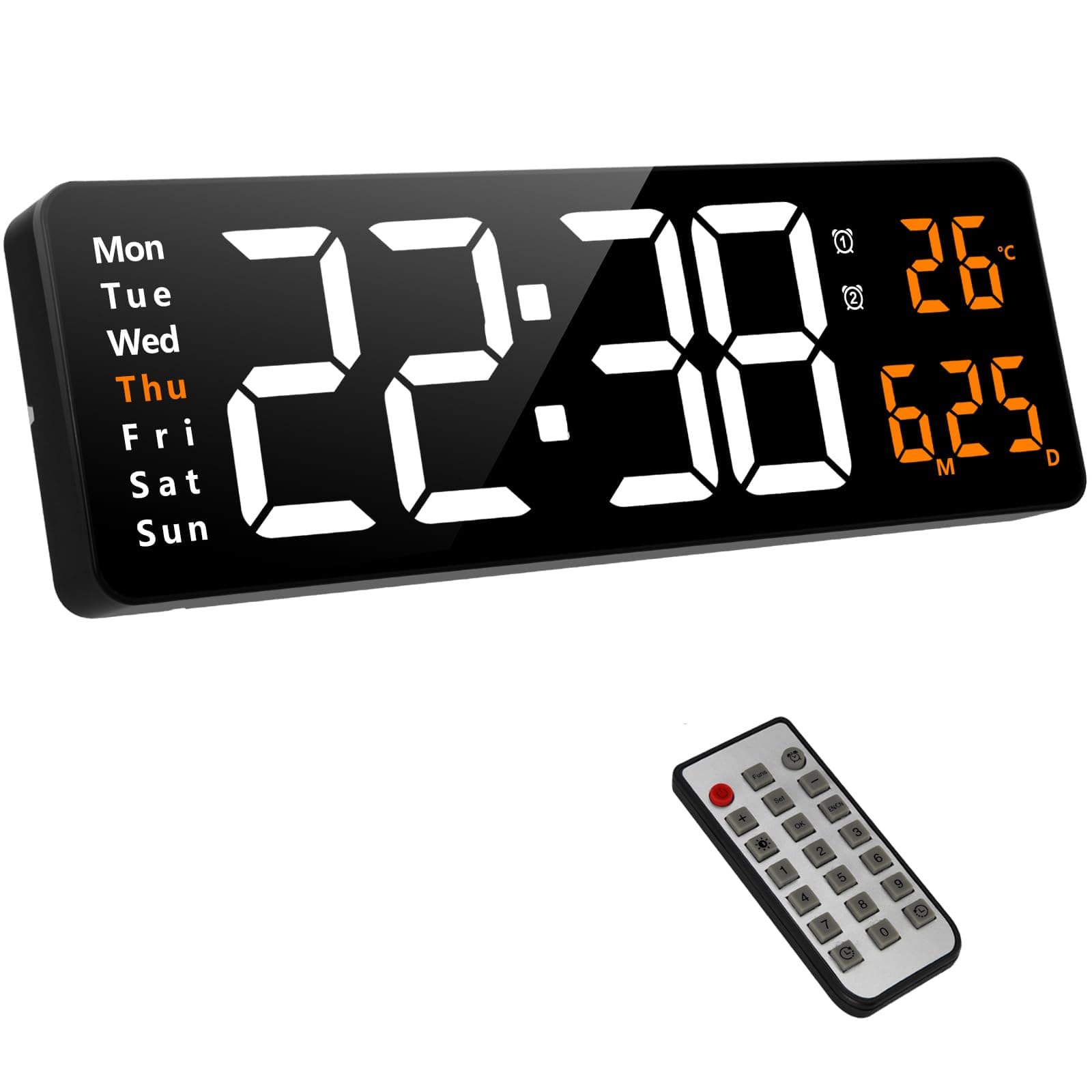 Fuloon Digital Wall Clock, 16.2 inch Large Display Digital Alarm Clock, Adjustable Brightness LED Digital Clock with Remote Control, Countdown Clock with Date, Week, Temperature(Plug In Electricity)