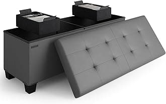 Storage Ottoman Bench, 43-In Storage Bench for Bedroom End of Bed, Ottoman Foot Rest with Storage Bins, Gray Ottoman with Storage for Living Room, Bench with Storage Max 660lbs, Faux Leather Ottoman