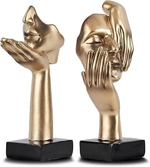oliruim 6.5" H Black Gold Art Thinker Figurines 2 PCS, Abstract Small Statues Home Accent Decor for Shelf, Office Desk, Living Room, Knick Knacks Decorations for Shelves (2 Pcs Gold)