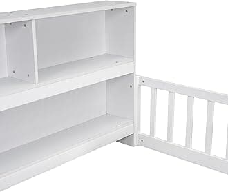 PVWIIK Montessori Floor Bed/Twin Size with Bedside Bookcase & Shelves for Girls & Boys,Kids,Wood Frame/Safety Guardrails & Easy to Assemble/No Box Spring Needed, White