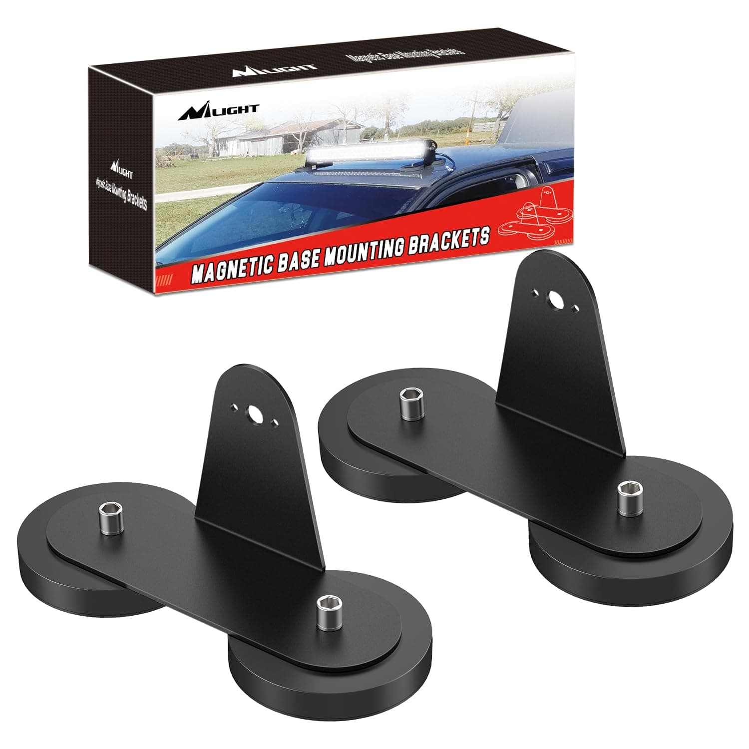 Nilight 2Pcs Magnetic Base Led Light Bar Mounting Brackets, Powerful Sucker Holder For Straight Curved Side-Mounted Led Light Bar Mounting On Hood Roof, 2 Years Warranty