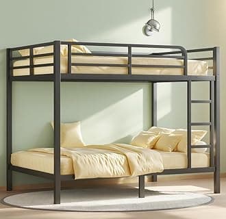 Bellemave Bunk Bed Full Over Full, Metal Bunk Bed with Guardrails, Full Size bunk beds for Kids, Teens & Adults（Black）