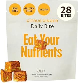 - GEM Daily Bite for Women & Men, with 20+ Vitamins, Minerals & Superfoods Like Zinc, Vitamin D, B-Complex, K, Turmeric, Fiber & Prebiotics, Beta Glucan GLP-1 Support & Immunity (Citrus Ginger,28 count)