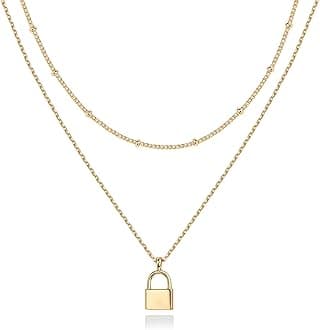 PAVOI 14K Gold Plated Layering Necklaces | Stylish Minimalist Design Pendant Necklaces | Butterfly, Heart, Lock, Evil Eye, Coin, Lightning Bolt, Circle, Cross Pendants for Women - Valentines Day Trendy Jewelry