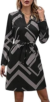 Leriya Fashion Women’s A-Line Midi Dress | Long Sleeve Belted Fit and Flare Gown | Elegant Printed Casual Outfit