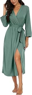 VINTATRE Women Kimono Robes Long Knit Bathrobe Lightweight Soft Knit Sleepwear V-neck Casual Ladies Loungewear