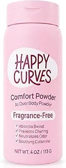 HAPPY CURVES Comfort Powder: Talc Free Anti Chafe Body & Foot Dusting Powder Deodorant to Control Inner Thigh Chafing, Private Areas, and All Over Body for Women (4 Ounce (Pack of 1), Fragrance-Free)